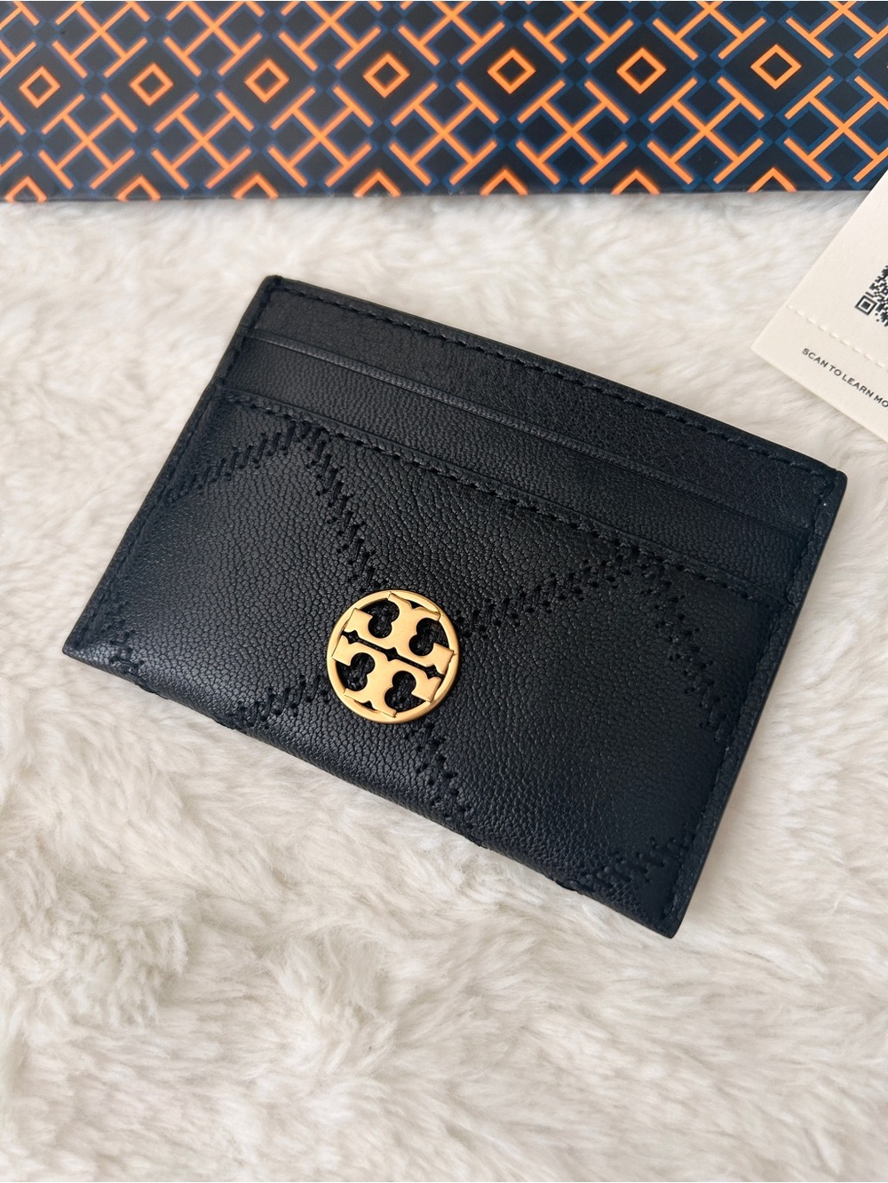 NWT🎀Tory Burch Quilted Willa Slim Card Case Black 165928 Leather Gift Classic